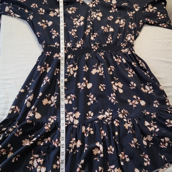 Old Navy Peasant Dress Short Black Floral Tiered Skirt V-neck Long Sleeve L - Picture 11 of 12